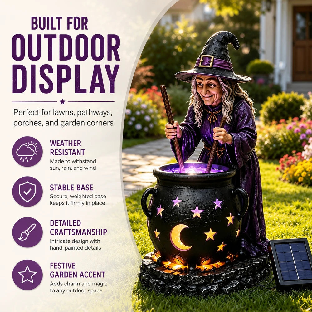 Halloween Witch Glowing Cauldron Solar Light