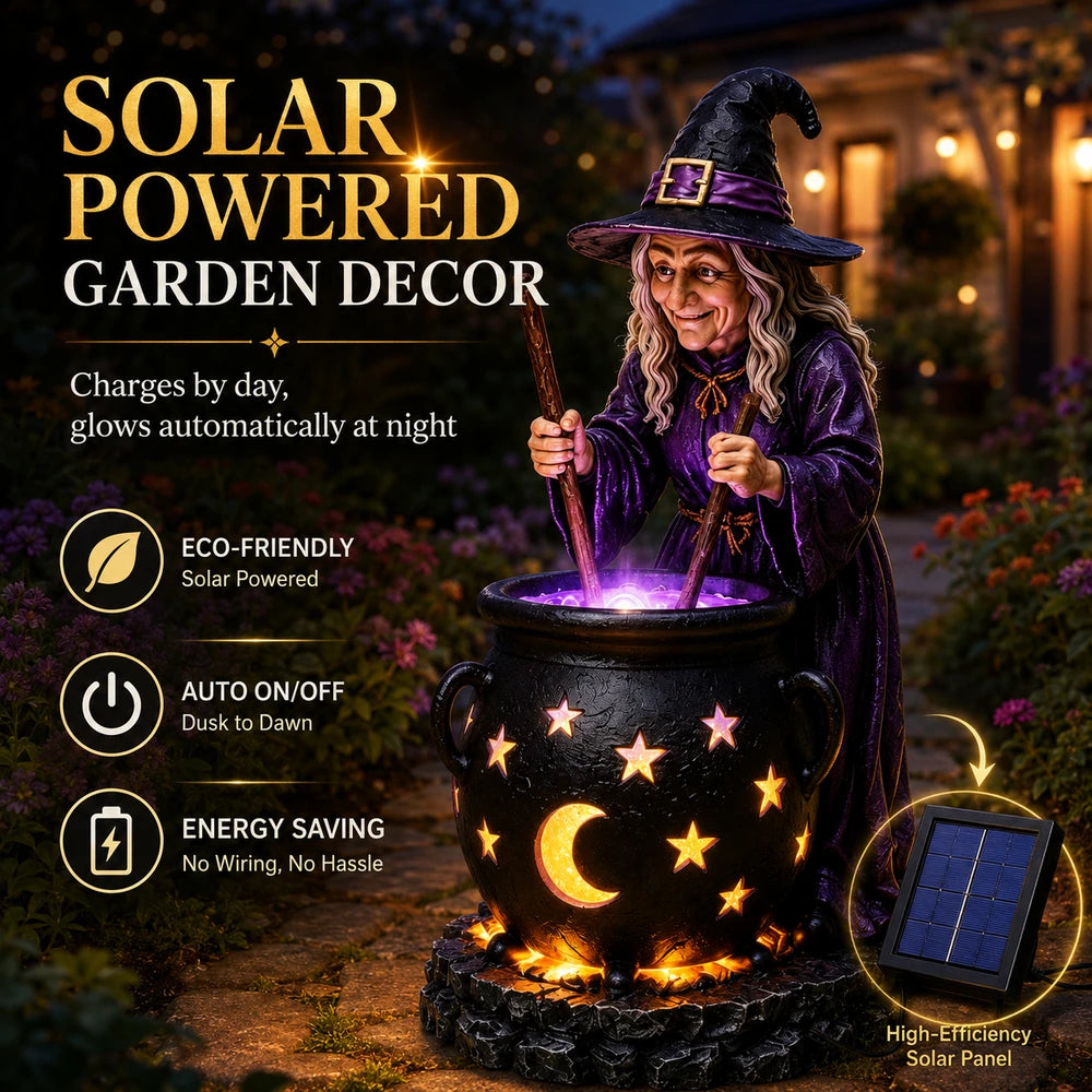 Halloween Witch Glowing Cauldron Solar Light