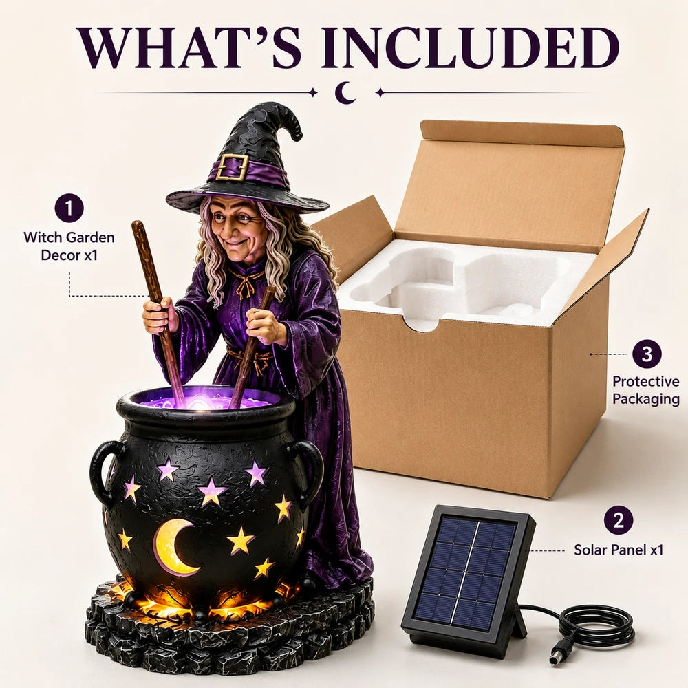 Halloween Witch Glowing Cauldron Solar Light