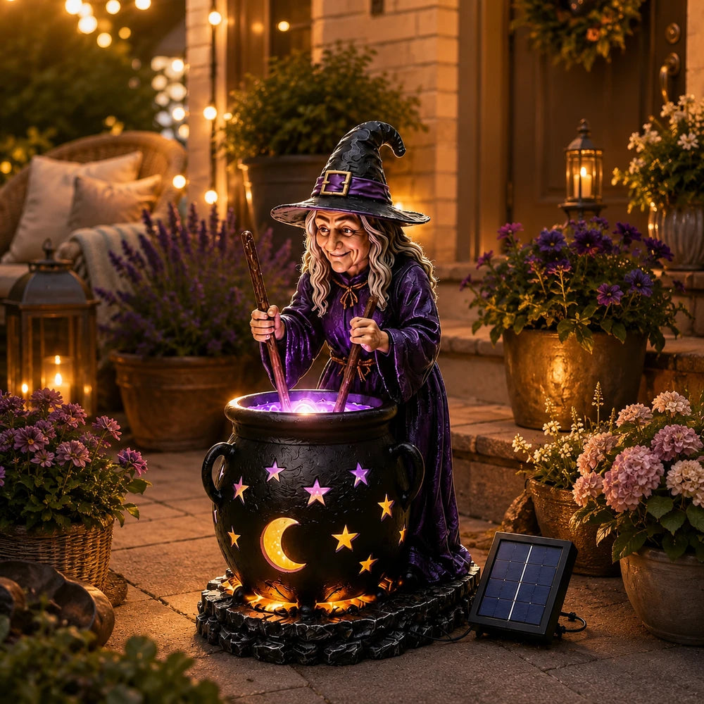Halloween Witch Glowing Cauldron Solar Light