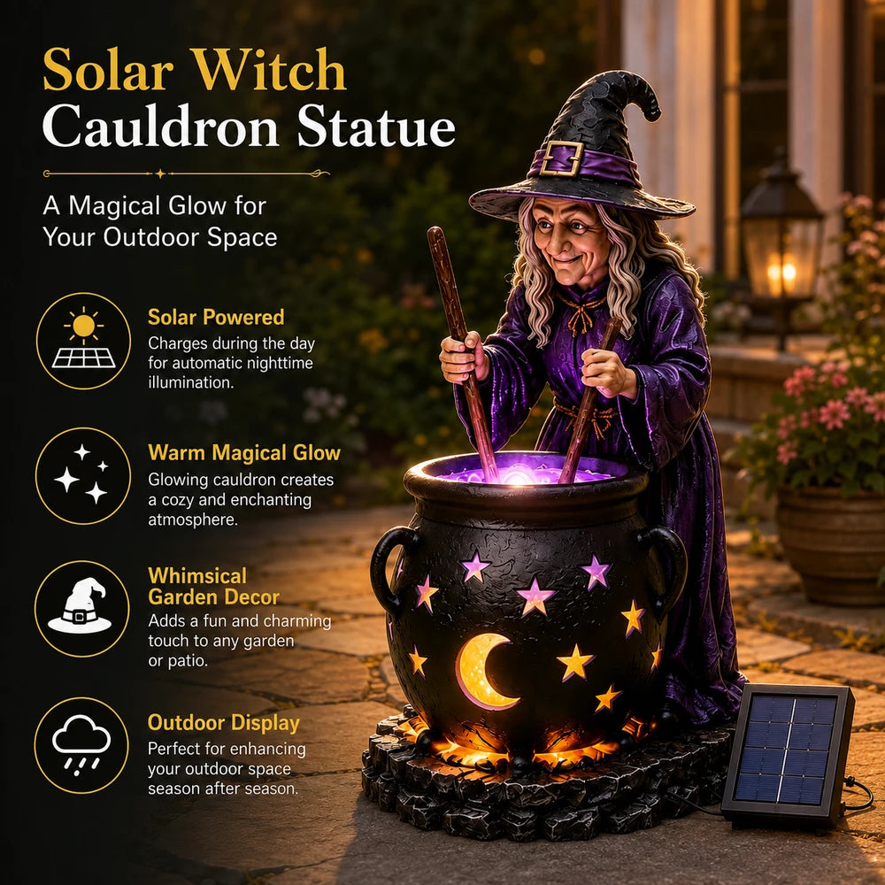 Halloween Witch Glowing Cauldron Solar Light